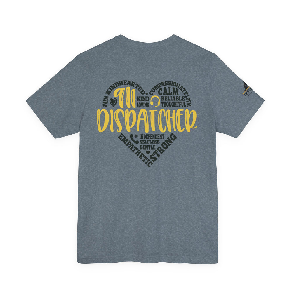911 Dispatcher Heart T-Shirt – Thin Yellow Line Word Art