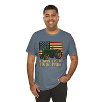 Plowin' Fields, Livin' Free – Farmer Flag Tee