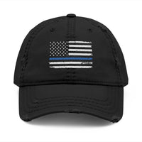 Distressed Embroidered Hat with Thin Blue Line Flag Design
