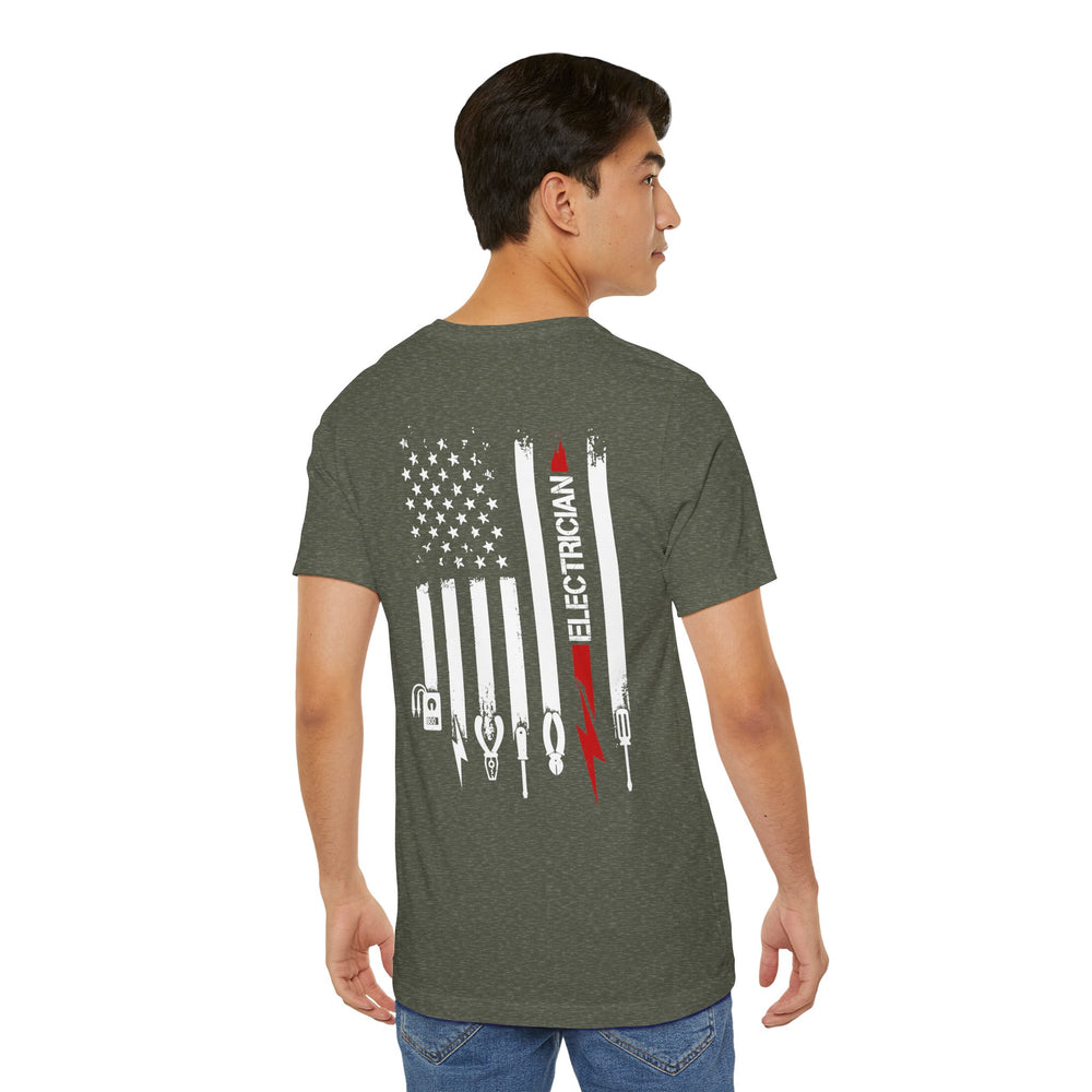Wired to Work – Electrician Flag Tee