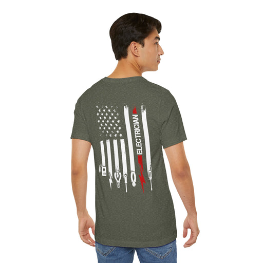 Wired to Work – Electrician Flag Tee