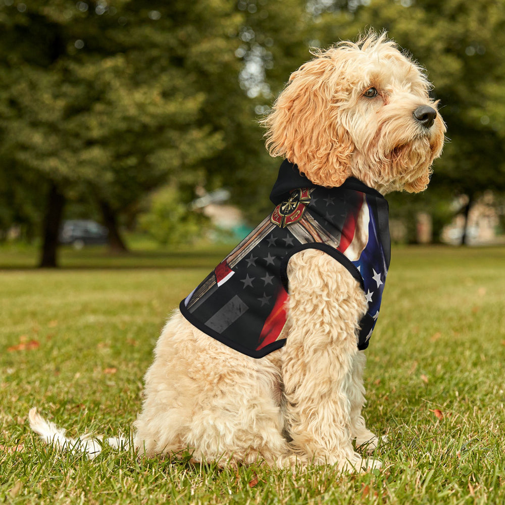 Firefighter Cross and Flag Dog Hoodie Sweatshirt