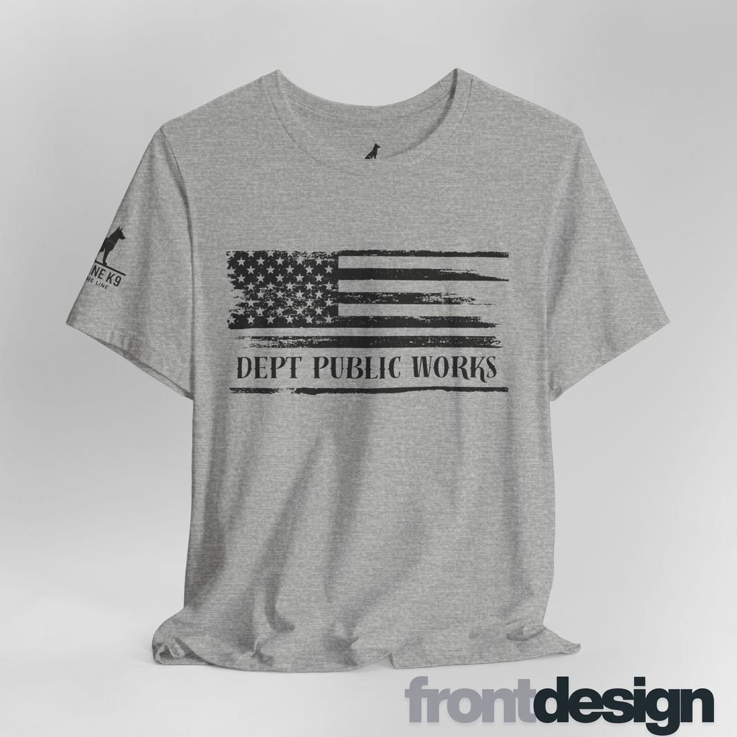 Distressed American Flag – Dept of Public Works Tee