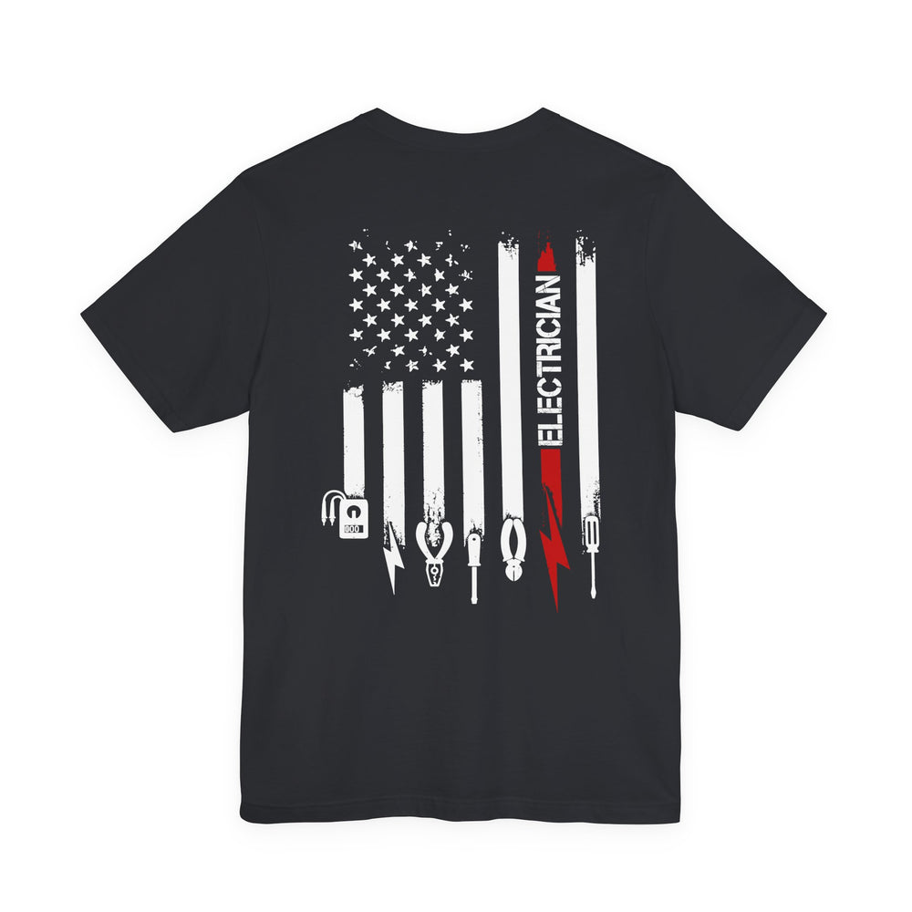 Wired to Work – Electrician Flag Tee