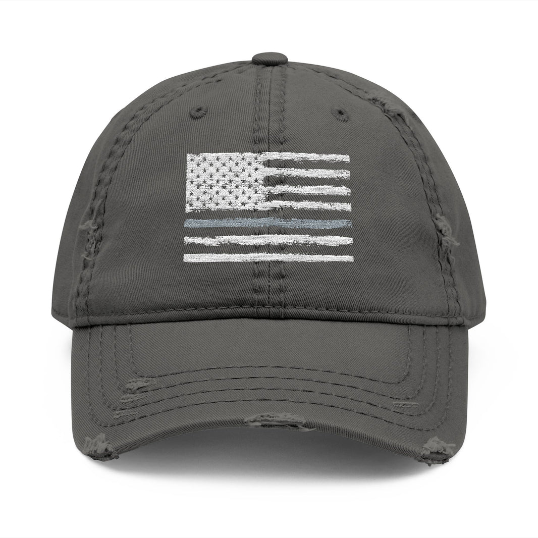 image Distressed Embroidered Thin Grey Line Flag Hat