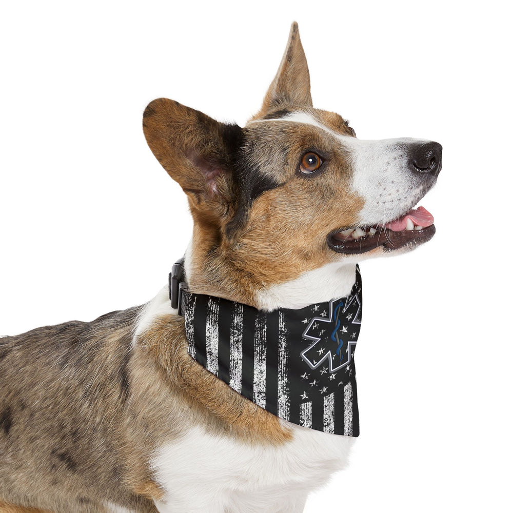 K9 EMT Dog Bandana – Thin White Line with EMS & Blue Line Support