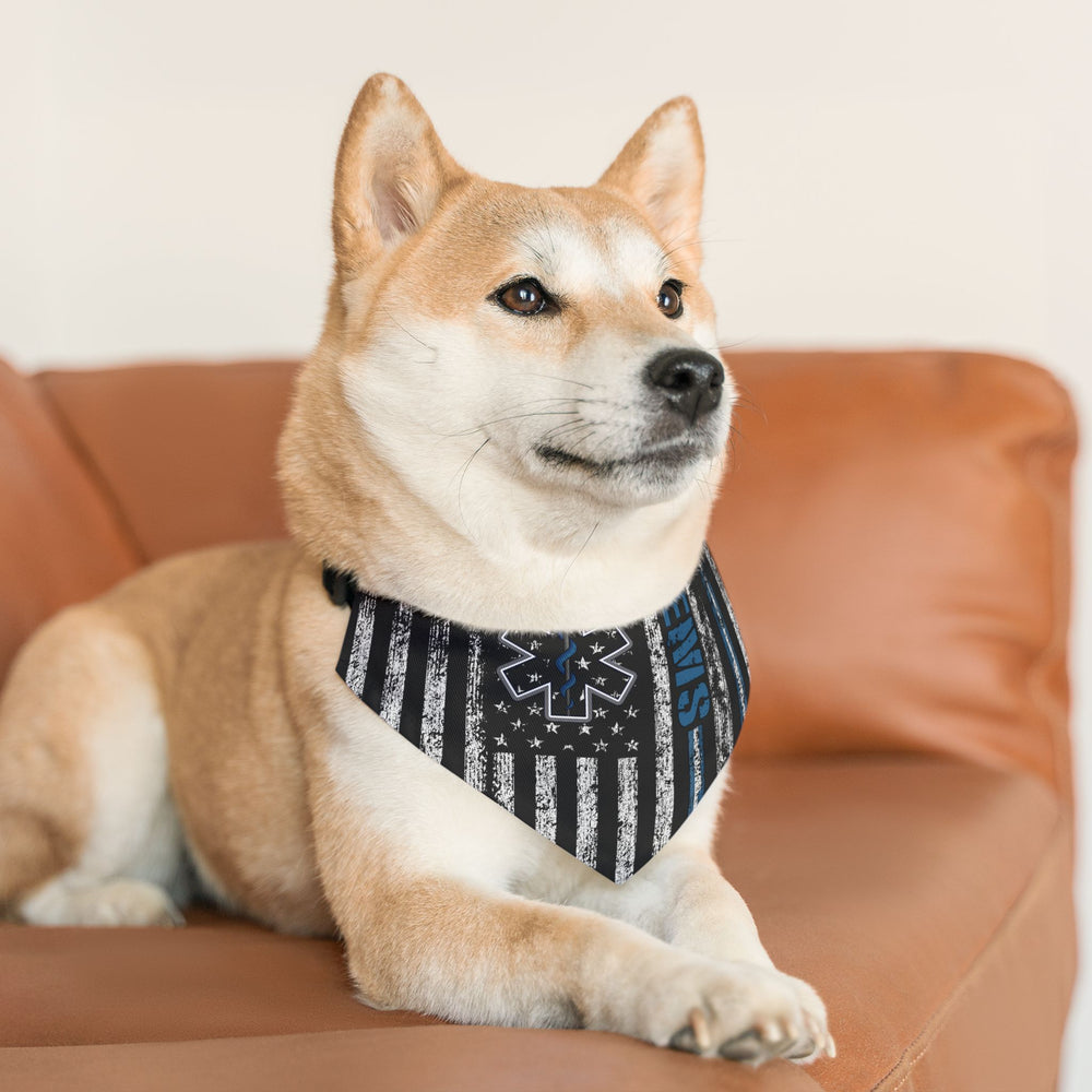 K9 EMT Dog Bandana – Thin White Line with EMS & Blue Line Support