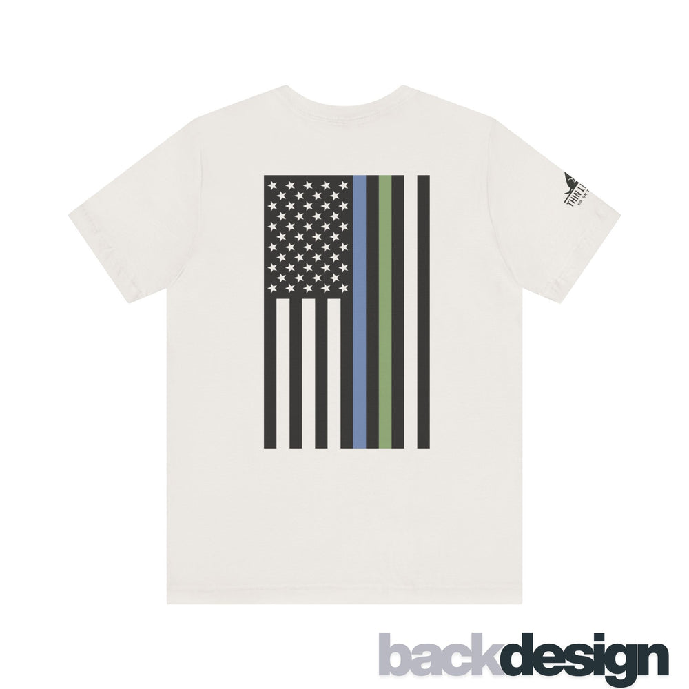 Animal Control Badge & Flag Tee – Blue & Green Line